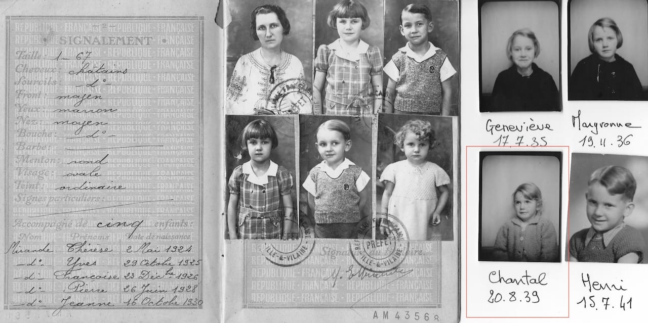 Livret de famille Mirande des années 1930 : photos d’identité de la mère et des enfants, avec Chantal et Henri